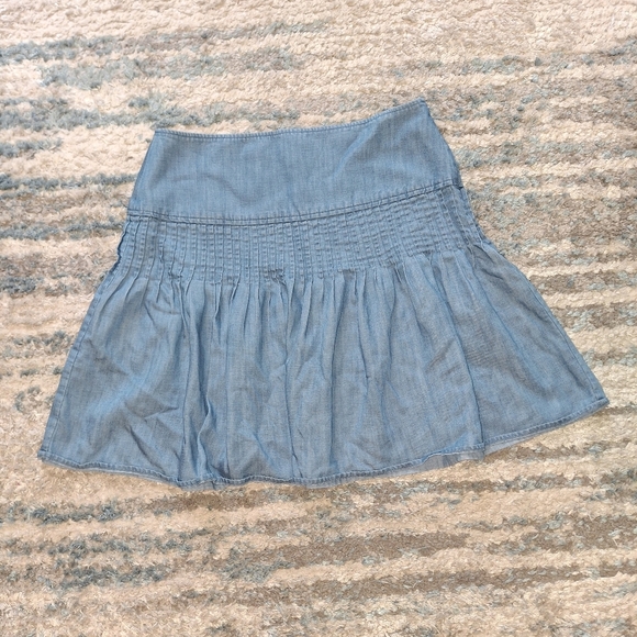 Loft Chambray Mini Skirt Blue Skater Fit Flare Pleated Flirty Linen Preppy - Picture 7 of 8